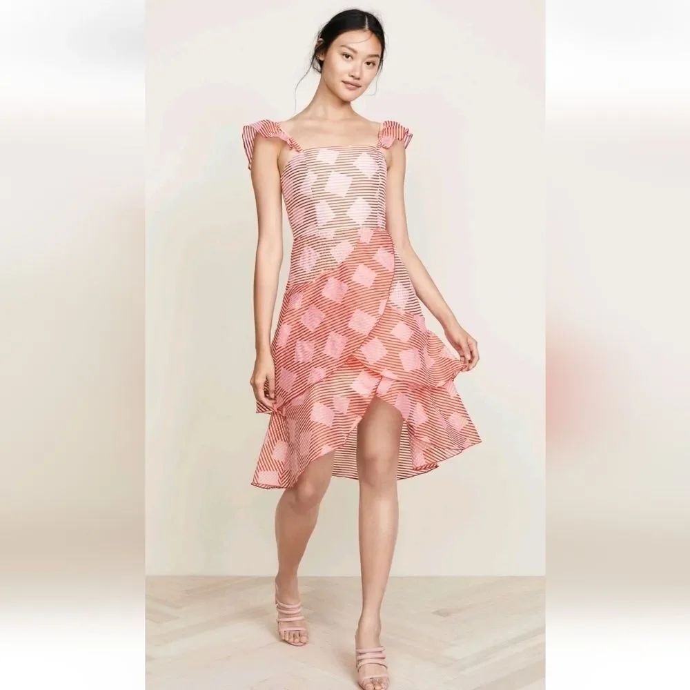 Alice + Olivia Azura Waterfall Ruffle Dress Pink Red Size 6